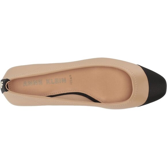 Anne Klein Womens Nude/Black LeatherClosed Pointed ToePull-On Carlie Ballet Flat - Picture 5 of 7